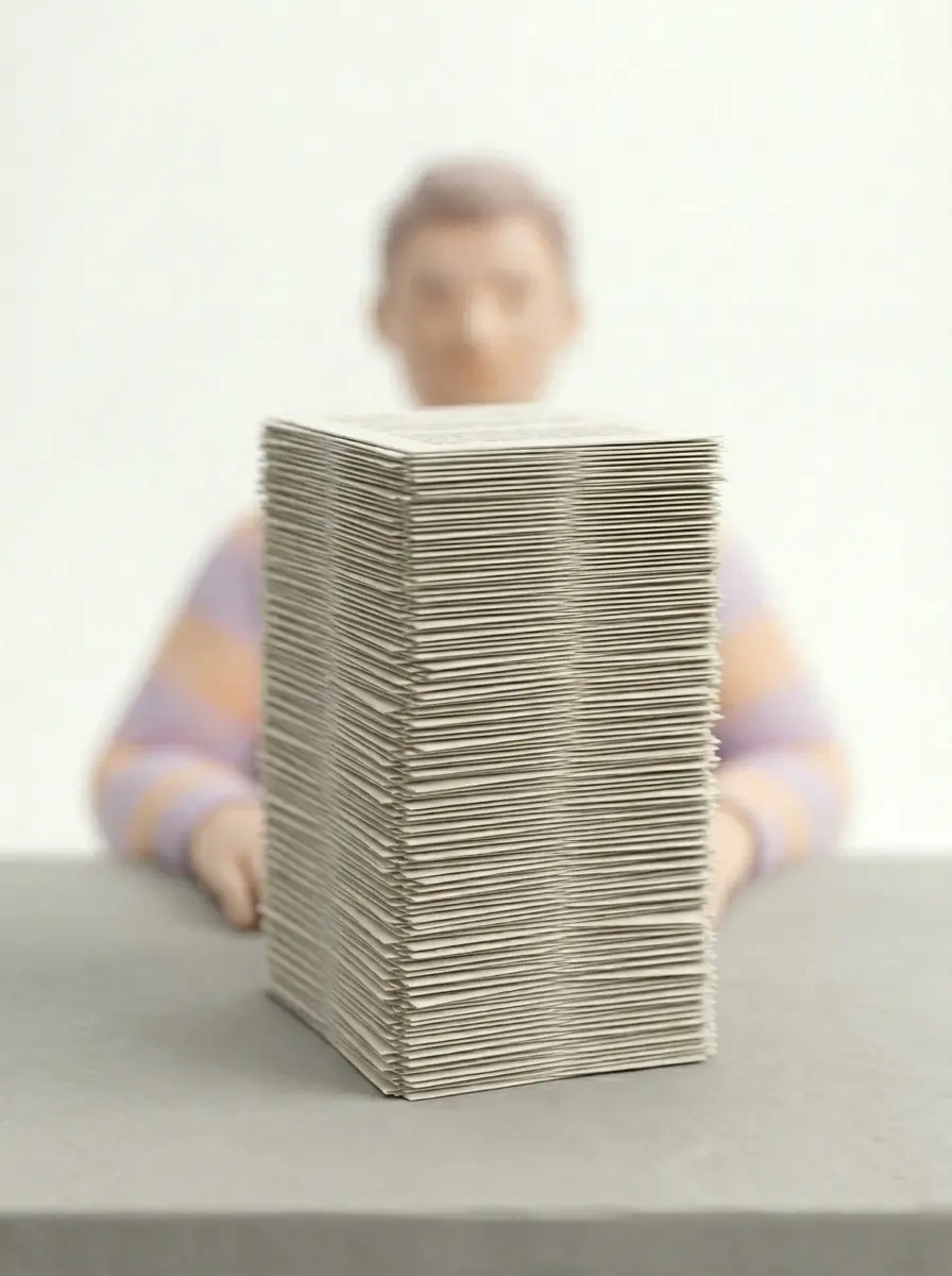 Stack of paper files illustrating a volume of results to archive.