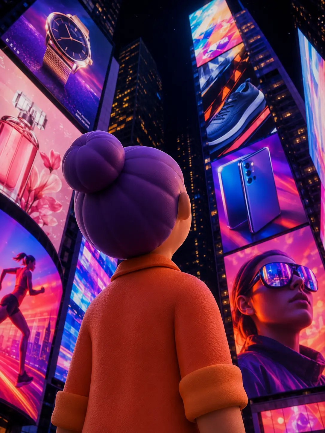 A professional looks at several advertising messages in a city